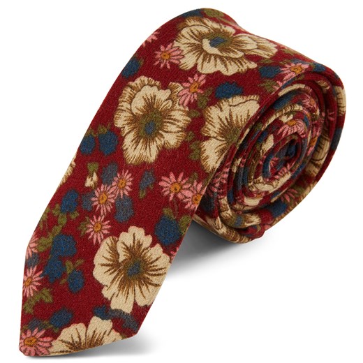 Burgundowy krawat z kwiecistym wzorem