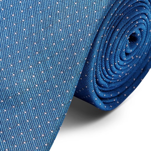 Niebieski krawat jedwabny w kropki 6 cm