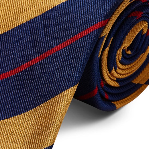 Ciemnogranatowy krawat jedwabny w złoto-czerwone paski 6 cm