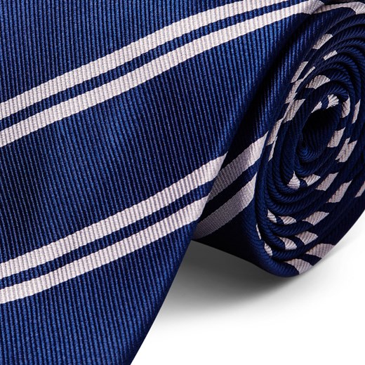 Ciemnogranatowy krawat jedwabny w podwójne białe paski 8 cm
