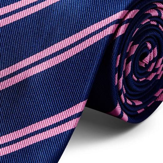Ciemnogranatowy krawat jedwabny w podwójne różowe paski 8 cm
