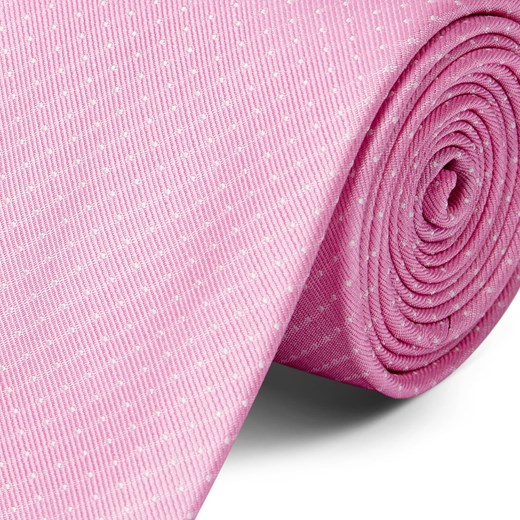 Różowy krawat jedwabny w kropki 8 cm
