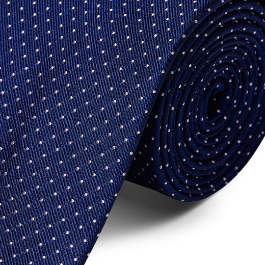 Ciemnogranatowy krawat jedwabny w kropki 8 cm