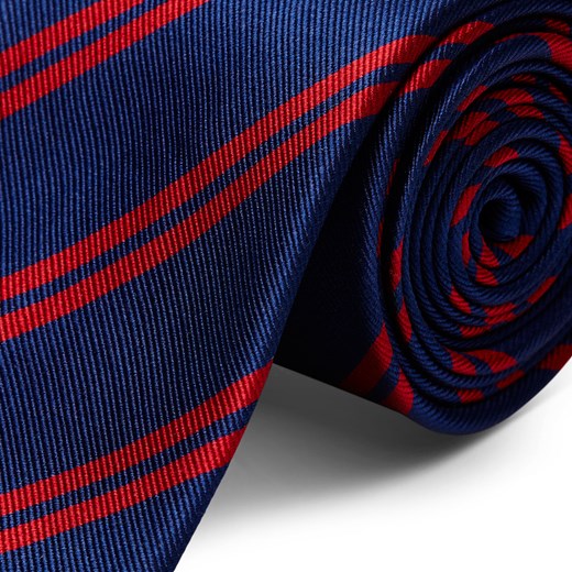 Ciemnogranatowy krawat jedwabny w podwójne czerwone paski 8 cm