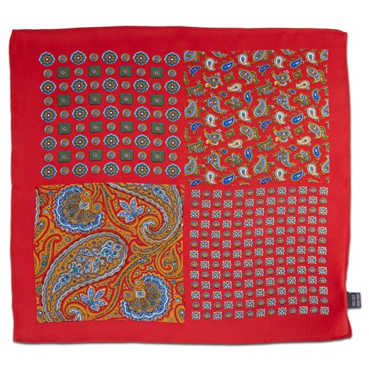 Poszetka patchwork w czerwonym kolorze ze wzorem paisley
