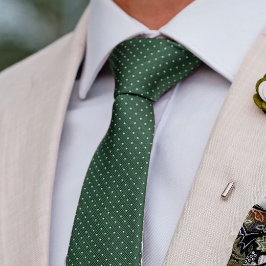 Zielony krawat jedwabny w kropki 6 cm