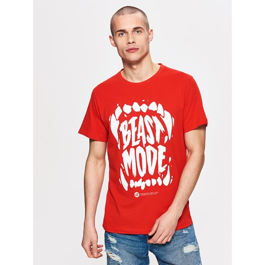 Cropp - Koszulka z napisem beast mode - Czerwony Cropp  S 