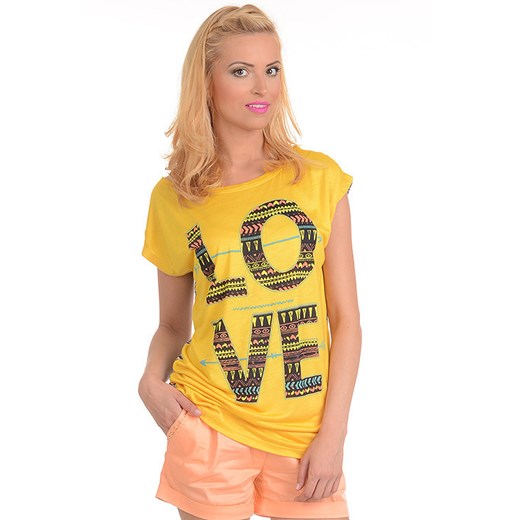 Modna koszulka z napisem LOVE BL-367 - żółty avaro-pl pomaranczowy Koszulki