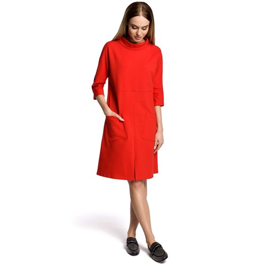 Sukienka oversize z dużymi kieszeniami i rozcięciem na dole - czerwona  Moe L/XL merg.pl