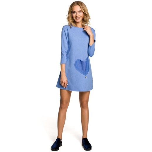 Mini sukienka – tunika z kieszenią w kształcie serca - niebieska Moe  S merg.pl