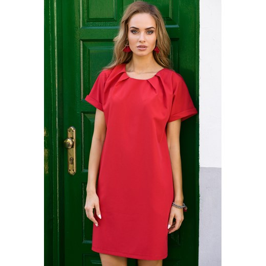 ESTRELLA Sukienka o luźnym fasonie z kontrafałdą przy szyi - czerwona
