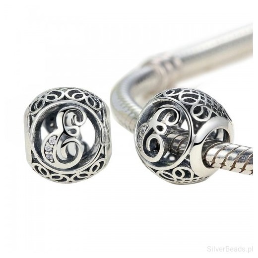 D853 Litera E alfabet charms beads srebro 925