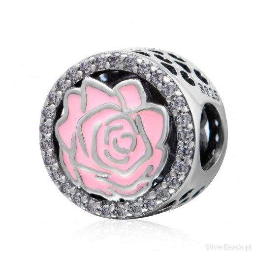 D898 Kwiat róża charms koralik beads srebro 925