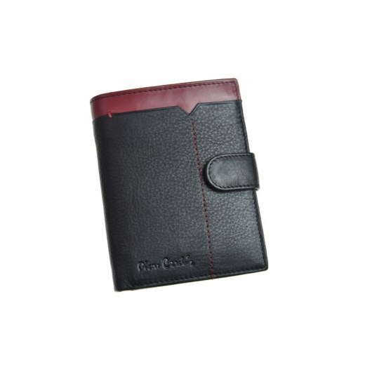 Duży portfel męski skórzany zapinany Pierre Cardin czarny z czerwonym