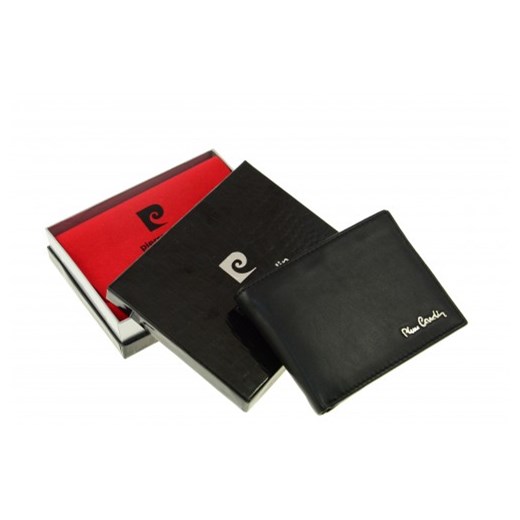 Czarny poziomy portfel męski Pierre Cardin z logo marki