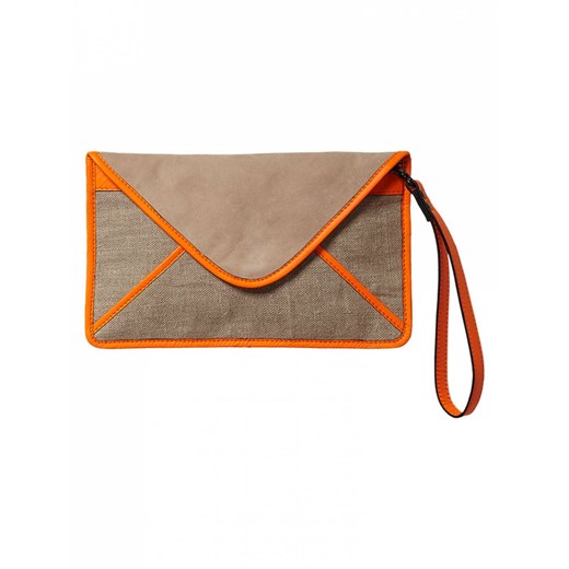 Jute and suede clutch bag with fluo binding