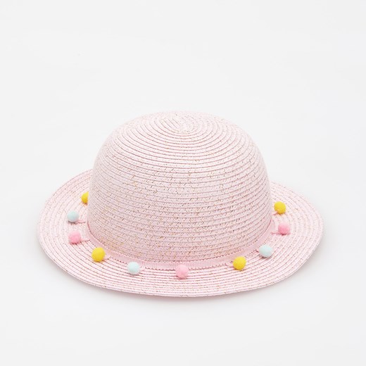 Reserved - Pleciony kapelusz z pomponami - Różowy