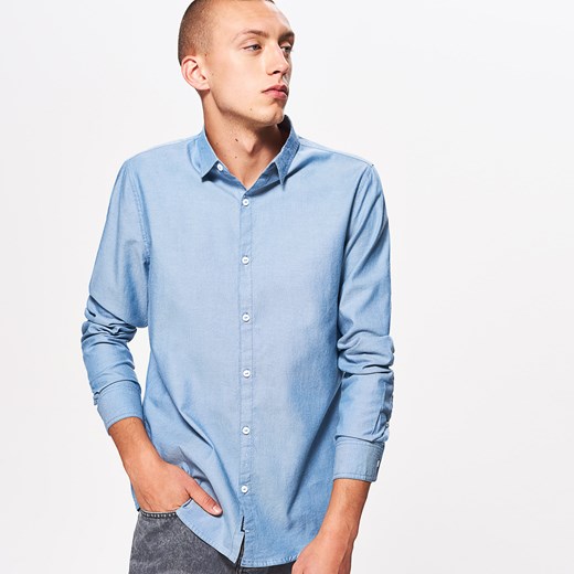 Cropp - Gładka koszula basic slim fit - Niebieski  Cropp XL 