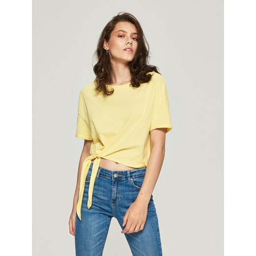 Sinsay - T-shirt z wiązaniem - Żółty
