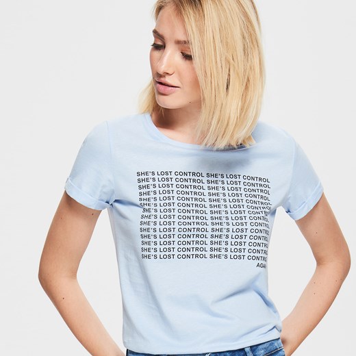 Cropp - Koszulka z napisami - Niebieski  Cropp XS 