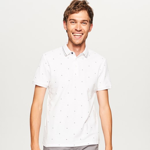 Reserved - Koszulka polo w drobny wzór - Biały Reserved  M 
