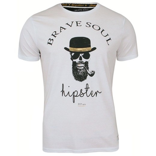 Biały T-Shirt męski (koszulka) - Brave Soul - Hipster z Fajką w Kapeluszu TSBRSSS18MIDASwhiteblack Brave Soul  L JegoSzafa.pl