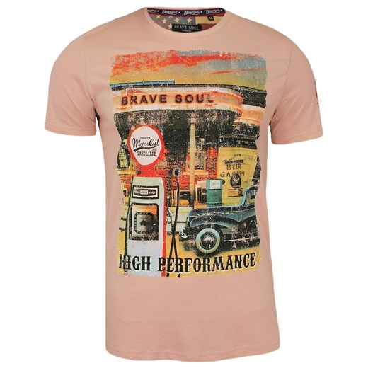 T-Shirt męski (koszulka) - Brave Soul - Różowa, Stara Stacja Benzynowa TSBRSSS18GASOLINEpink  Brave Soul L JegoSzafa.pl