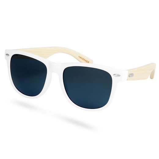 Białe kwadratowe przydymiane drewniane okulary przeciwsłoneczne Trendhim   