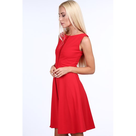 Sukienka rozkloszowana z szyfonem czerwona 1781 fasardi  XL fasardi.com