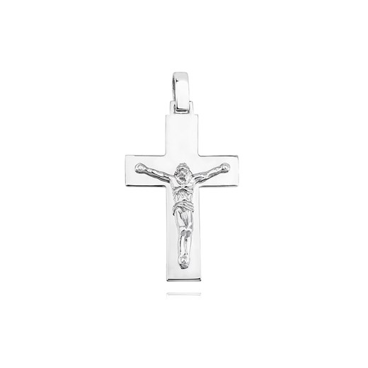 Elegancki duży rodowany srebrny gładki krzyżyk krzyż z wizerunkiem Chrystusa srebro 925 KS0202C  Valerio.pl  