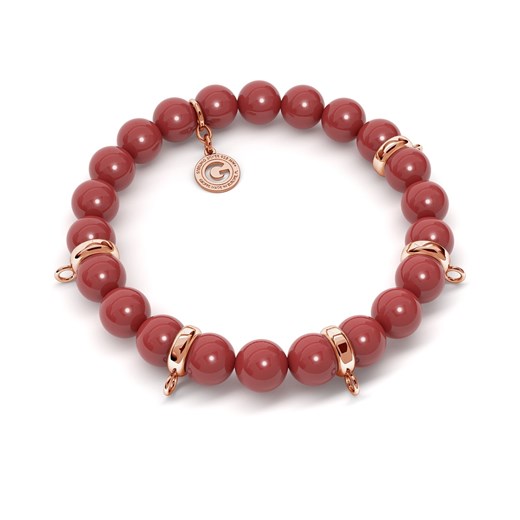Elastyczna srebrna bransoletka perły swarovski 925 : Kolor pokrycia srebra - Pokrycie Różowym 18K Złotem , Obwód - ~18,0 cm (dodatkowe 2 perły), Perła - SWAROVSKI RED CORAL