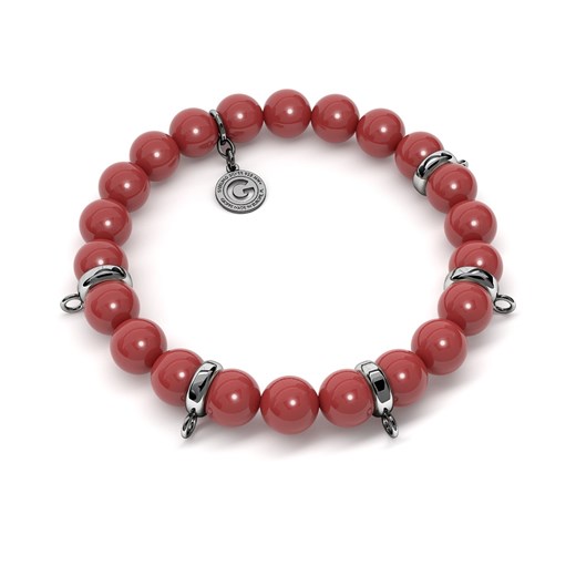 Elastyczna srebrna bransoletka perły swarovski 925 : Kolor pokrycia srebra - Pokrycie Czarnym Rodem, Obwód - ~18,0 cm (dodatkowe 2 perły), Perła - SWAROVSKI RED CORAL