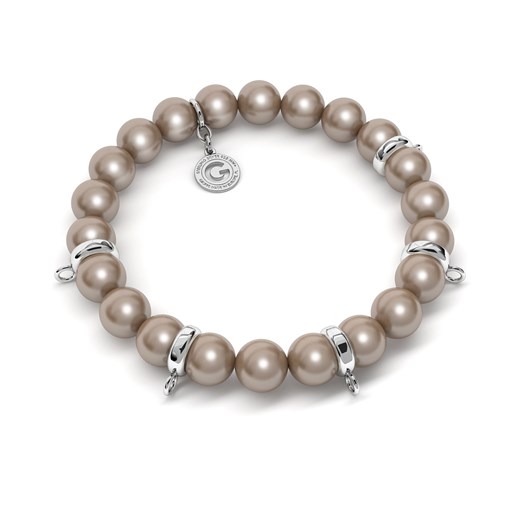 Elastyczna srebrna bransoletka perły swarovski 925 : Kolor pokrycia srebra - Pokrycie Jasnym Rodem, Obwód - ~16,5 cm, Perła - SWAROVSKI BRONZE