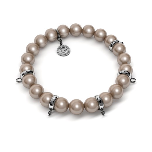 Elastyczna srebrna bransoletka perły swarovski 925 : Kolor pokrycia srebra - Pokrycie Czarnym Rodem, Obwód - ~18,0 cm (dodatkowe 2 perły), Perła - SWAROVSKI BRONZE