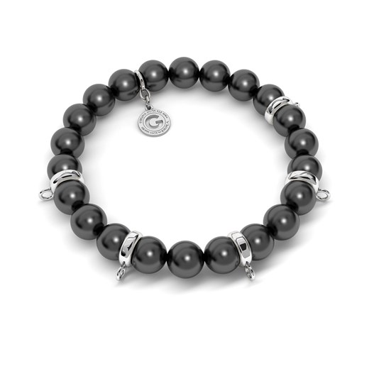 Elastyczna srebrna bransoletka perły swarovski 925 : Kolor pokrycia srebra - Pokrycie Jasnym Rodem, Obwód - ~18,0 cm (dodatkowe 2 perły), Perła - SWAROVSKI BLACK