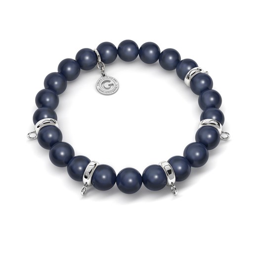 Elastyczna srebrna bransoletka perły swarovski 925 : Kolor pokrycia srebra - Pokrycie Jasnym Rodem, Obwód - ~16,5 cm, Perła - SWAROVSKI NIGHT BLUE