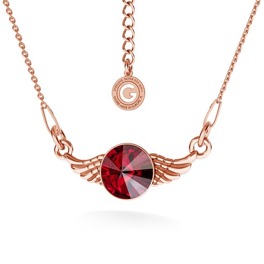 SREBRNY NASZYJNIK SKRZYDŁA SWAROVSKI RIVOLI 925 : Kolor kryształu SWAROVSKI - Siam, Kolor pokrycia srebra - Pokrycie Różowym 18K Złotem Giorre