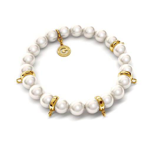 Elastyczna srebrna bransoletka perły swarovski 925 : Kolor pokrycia srebra - Pokrycie Żółtym 18K Złotem, Obwód - ~18,0 cm (dodatkowe 2 perły), Perła - SWAROVSKI CREAM