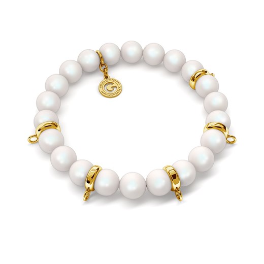 Elastyczna srebrna bransoletka perły swarovski 925 : Kolor pokrycia srebra - Pokrycie Żółtym 18K Złotem, Obwód - ~18,0 cm (dodatkowe 2 perły), Perła - SWAROVSKI PEARLESCENT WHITE