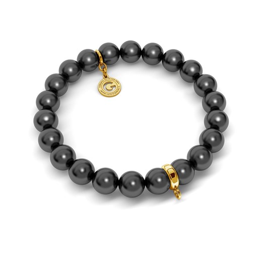 ELASTYCZNA SREBRNA BRANSOLETKA PERŁY SWAROVSKI 925 : Kolor pokrycia srebra - Pokrycie Żółtym 24K Złotem, Perła - SWAROVSKI BLACK Giorre