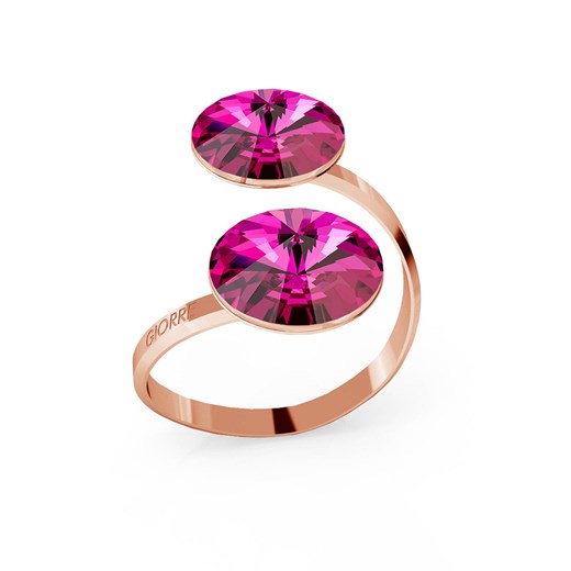 SREBRNY PIERŚCIONEK SWAROVSKI RIVOLI 12MM 925 : Kolor kryształu SWAROVSKI - Fuchsia, Kolor pokrycia srebra - Pokrycie Różowym 18K Złotem  Giorre  