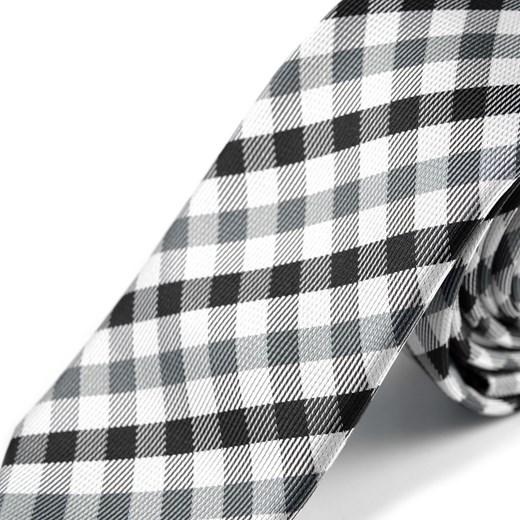 Czarno-biały krawat w kratkę Trendhim   