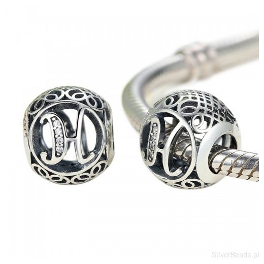 D856 Litera H alfabet charms beads srebro 925