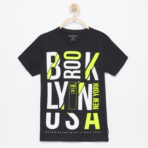 Reserved - T-shirt z nadrukiem brooklyn usa - Czarny Reserved  164 