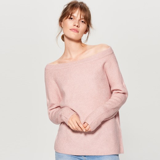 Mohito - Sweter z prostym dekoltem - Różowy Mohito bezowy L 