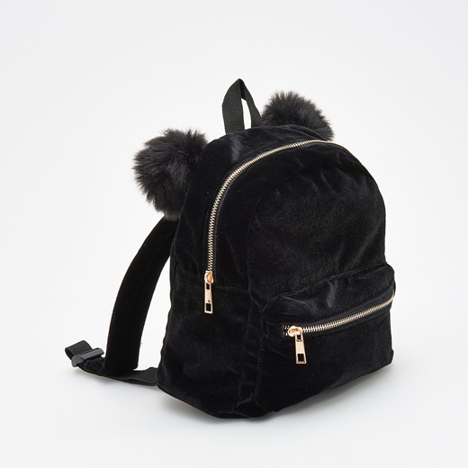 Reserved - Welurowy plecak z pomponami - Czarny Reserved  One Size 