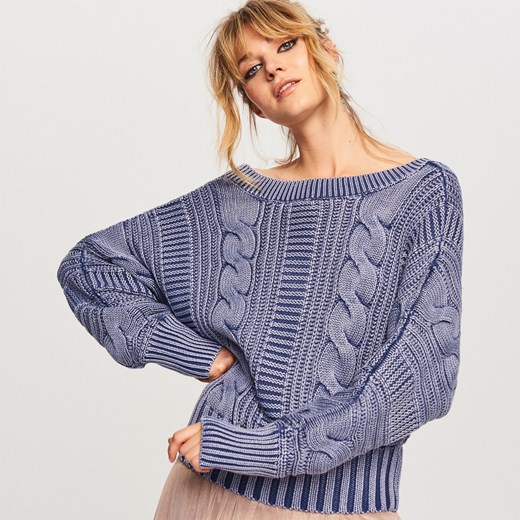 Reserved - Sweter z dekoltem z tyłu - Granatowy  Reserved M 