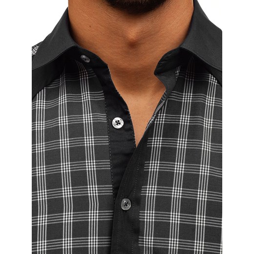 Koszula męska w kratę z długim rękawem czarna Bolf 8804 Denley  M 