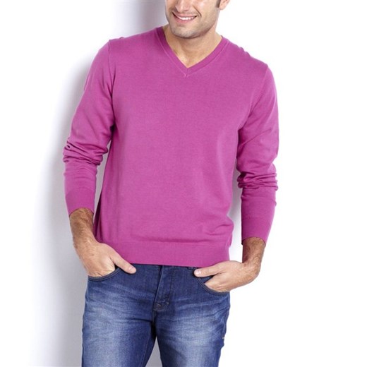 Sweter z dekoltem w kształcie litery V, bawełna 100% la-redoute-pl rozowy sweter