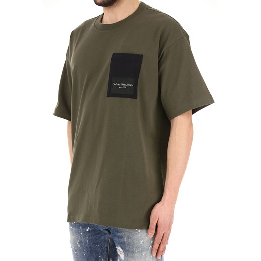 Calvin Klein Koszulka dla Mężczyzn Na Wyprzedaży w Dziale Outlet, wojskowy zielony, Bawełna, 2019, L M